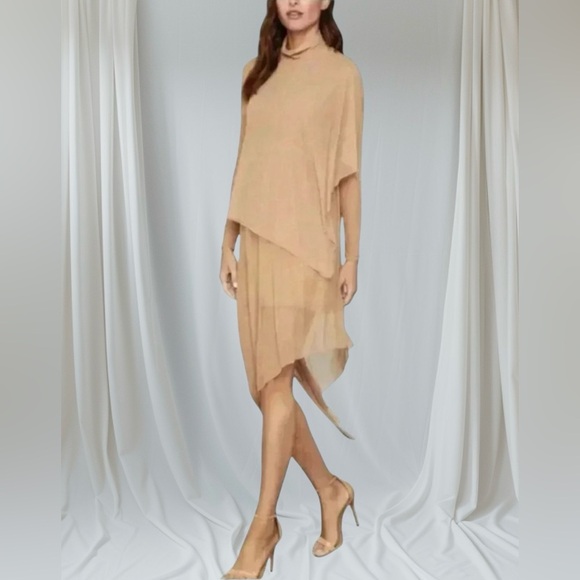 🆕 BCBGMAXAZRIA Tan  Nude Asymmetric layered dress - Picture 2 of 14